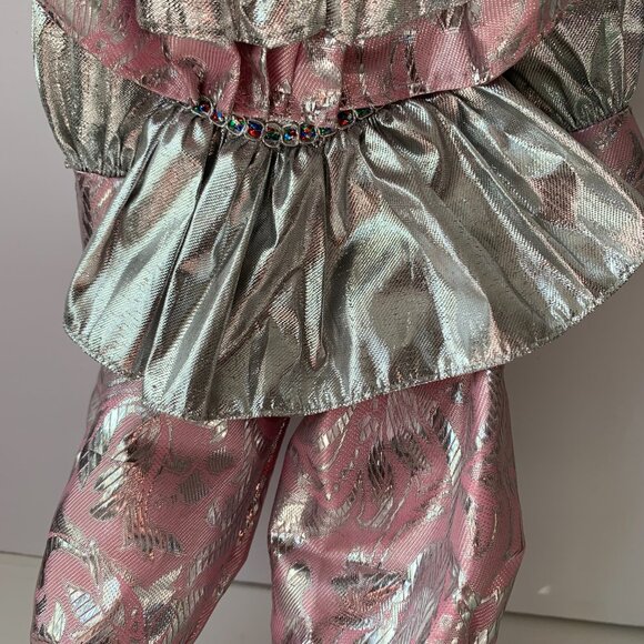 HARLEQUIN CLOWN DOLL PINK SILVER COSTUME - Picture 3 of 9